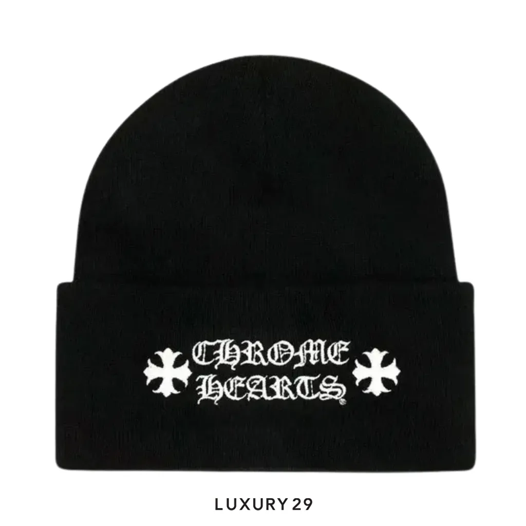 Chrome Hearts logo beanie Big cross Black(Free Size, Black)