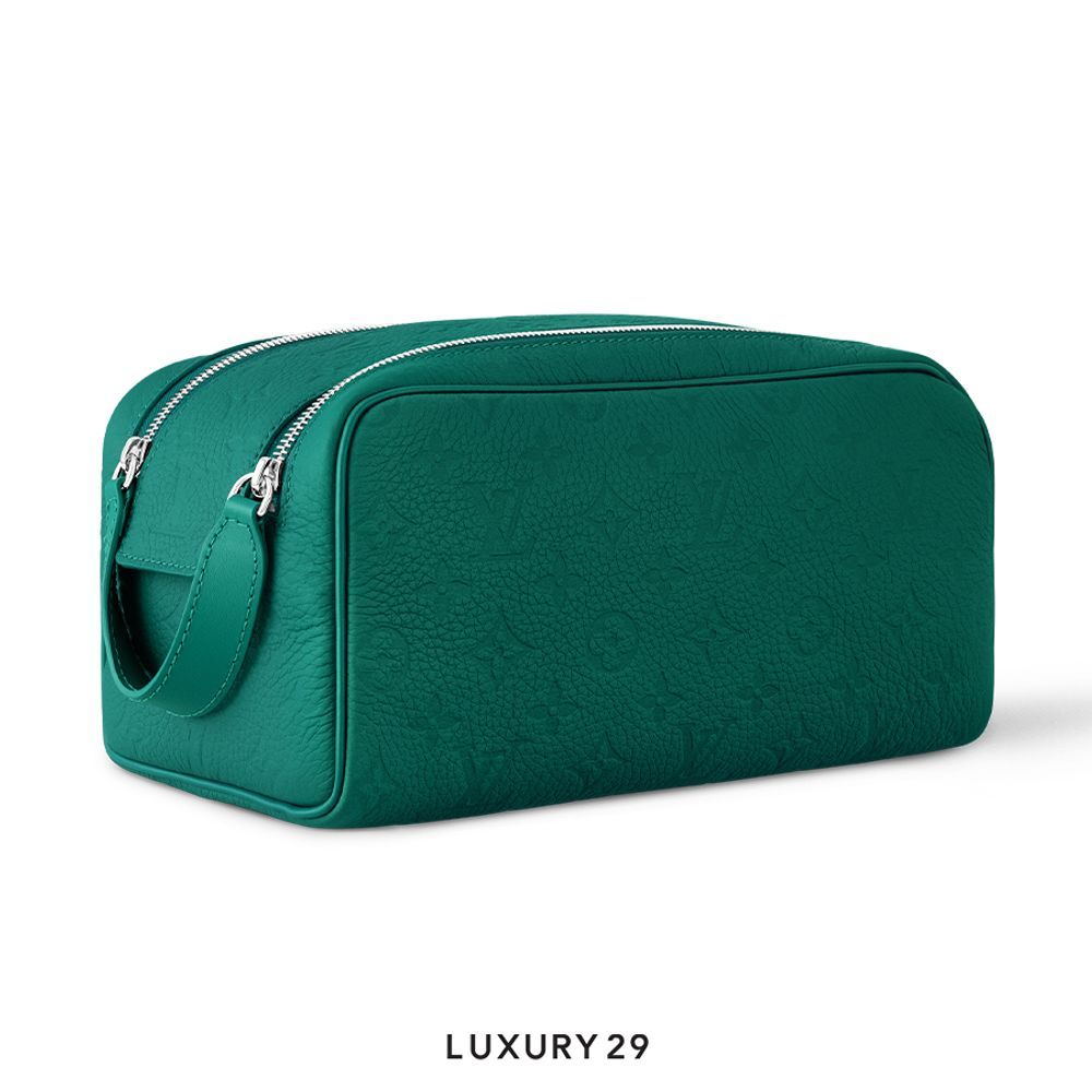Louis Vuitton LV Dopp Kit Toiletry Bag Taurillon Monogram embossed cowhide leather Borneo Green(Small, Green)