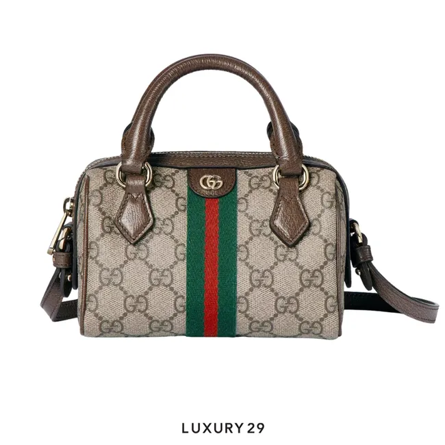 Gucci Ophidia mini boston bag Beige and dark brown GG Monogram coated fabric