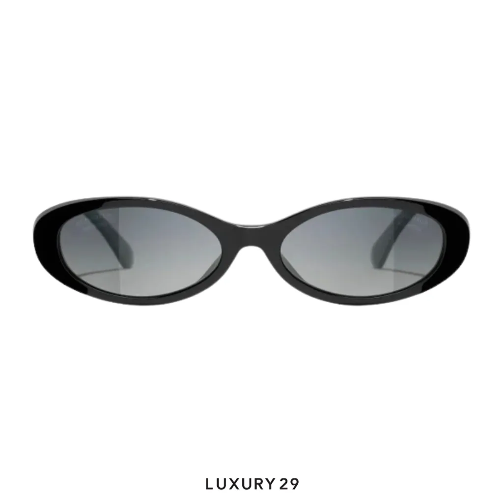 Chanel New Oval Sunglasses Frame: Acetate & Metal, Black Lenses: Gray(Free Size, Black)