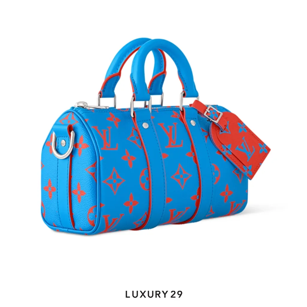 Louis Vuitton LV Keepall Bandouliere 25 Monogram Glow coated canvas Blue red(Small, Blue)