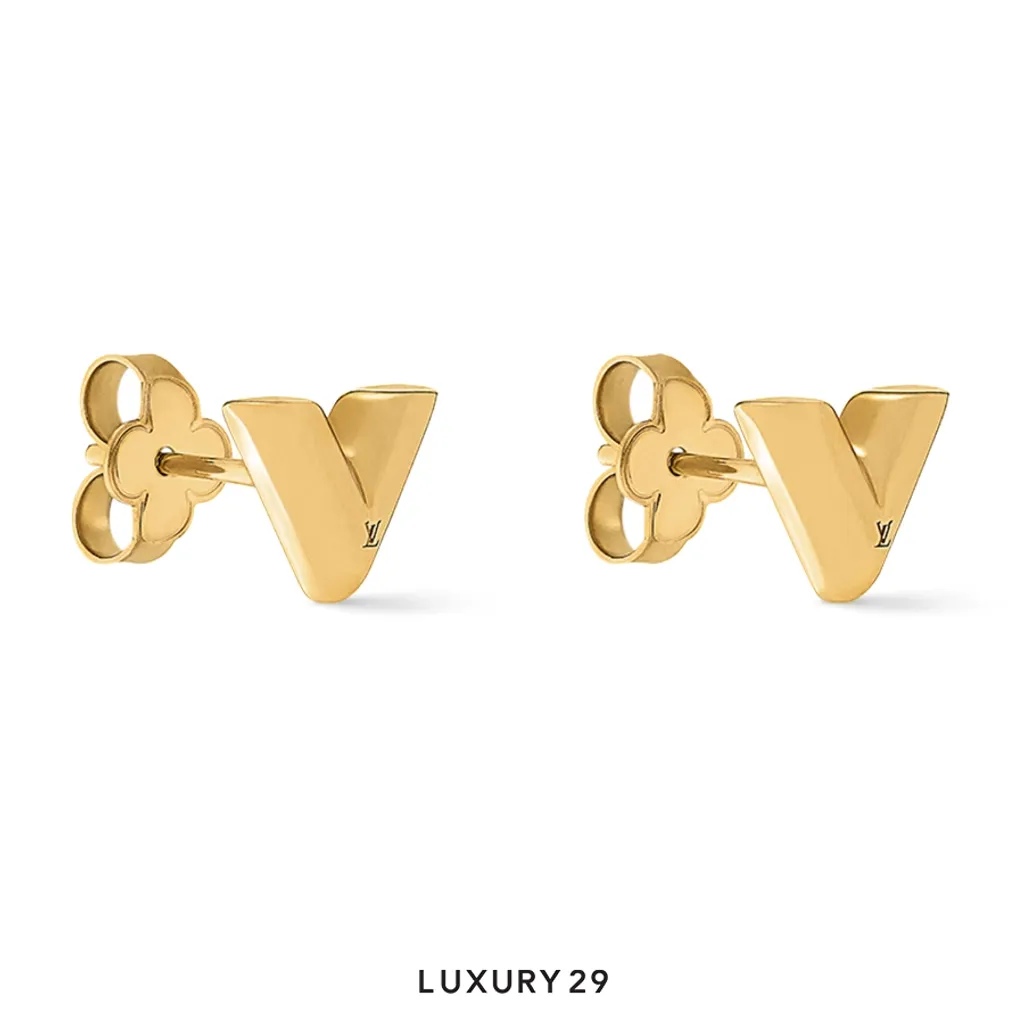 Louis Vuitton LV Essential V Stud Earrings(Free Size, Gold)