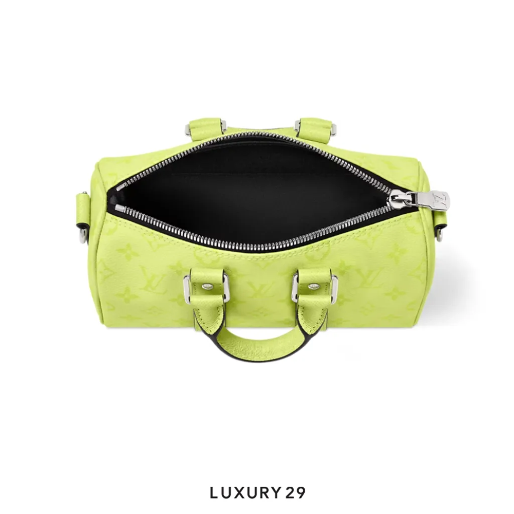 Louis Vuitton LV Keepall Bandouliere 25 Monogram coated canvas and Taiga cowhide leather Lemon Yellow(Small, Yellow)