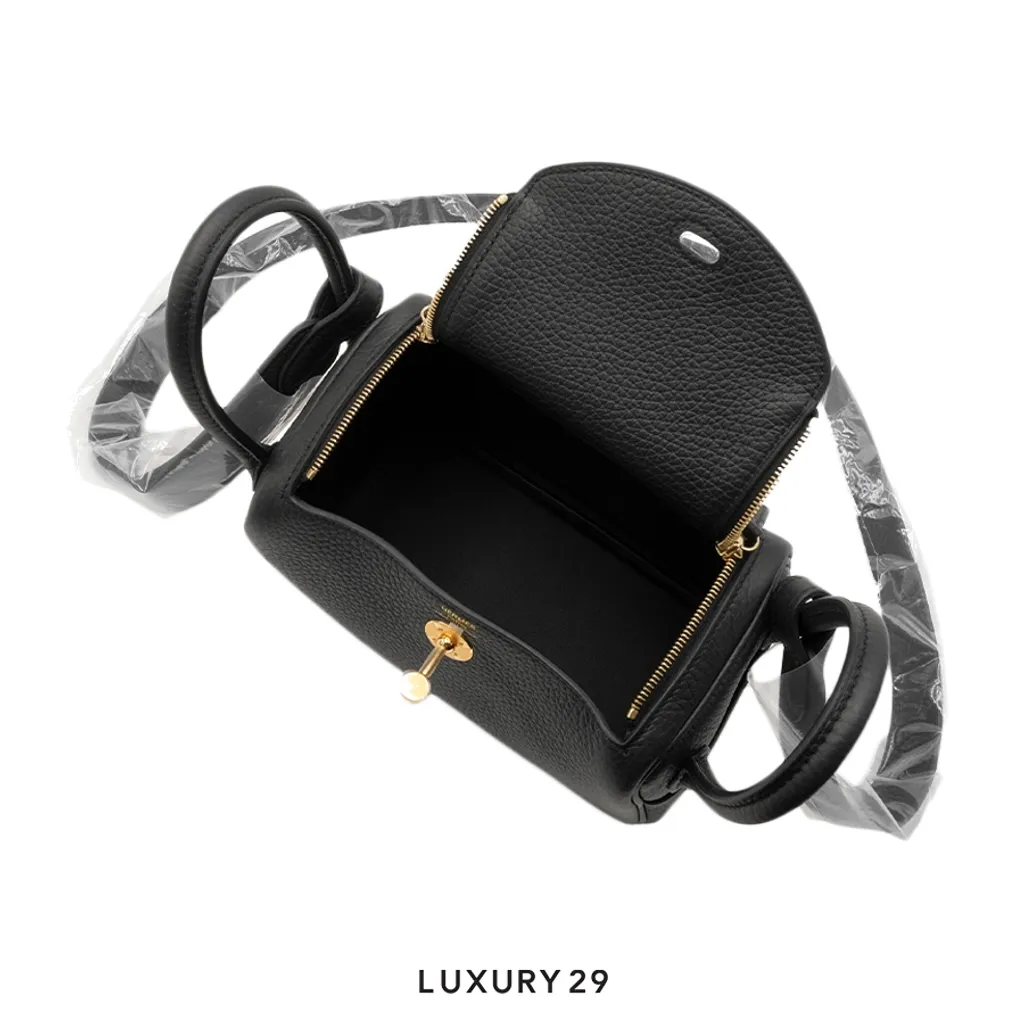 Hermes Lindy II Mini Bag Clemence & Gold Noir(Mini, Black)