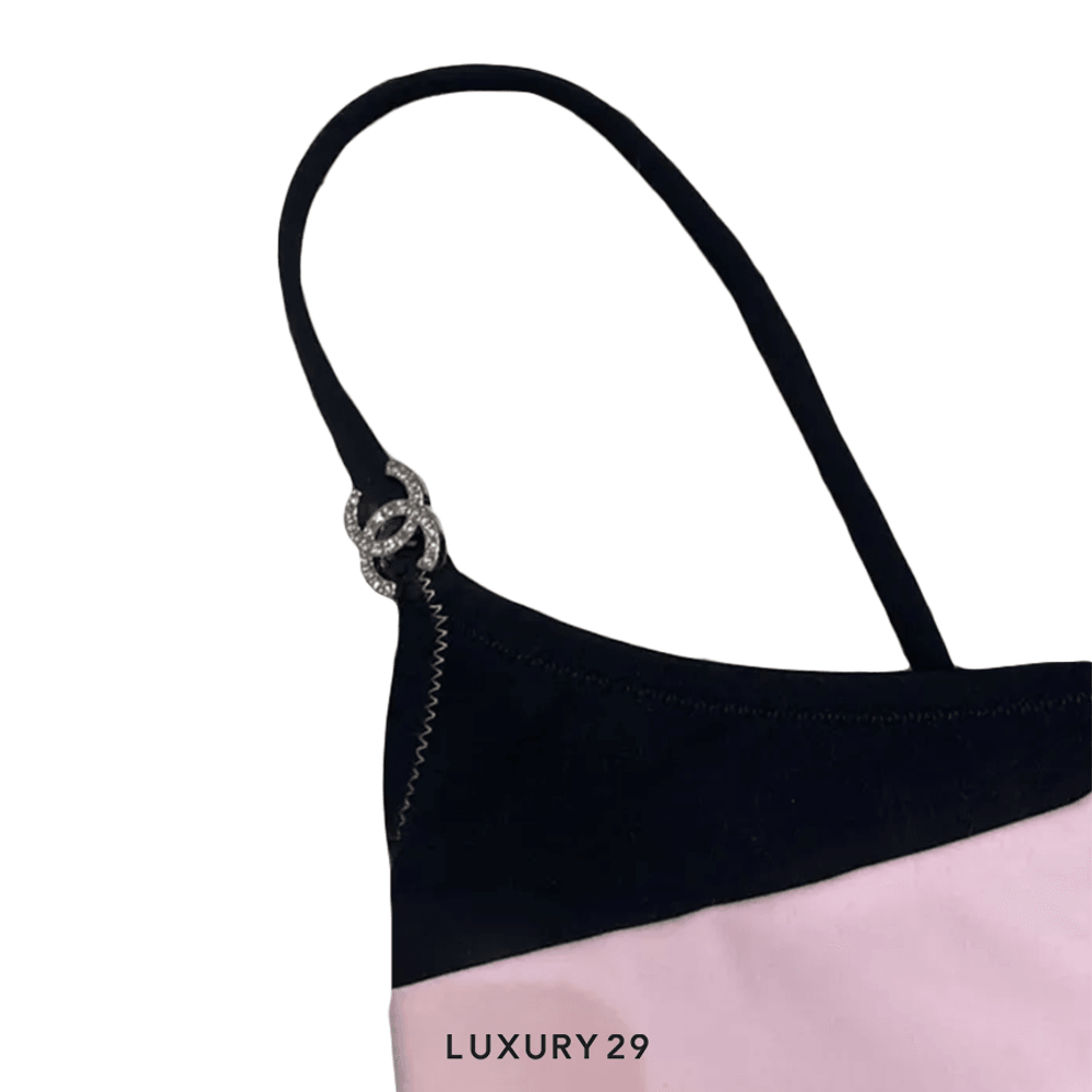 Chanel Swimsuit Stretch Jersey Black & Pink(34, Multicolour)