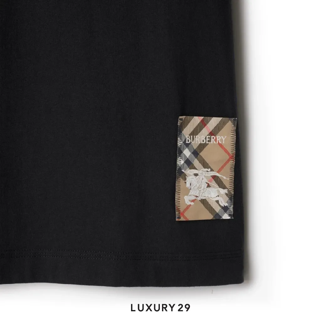 Burberry Check Label Cotton T-shirt Black(L, Black)