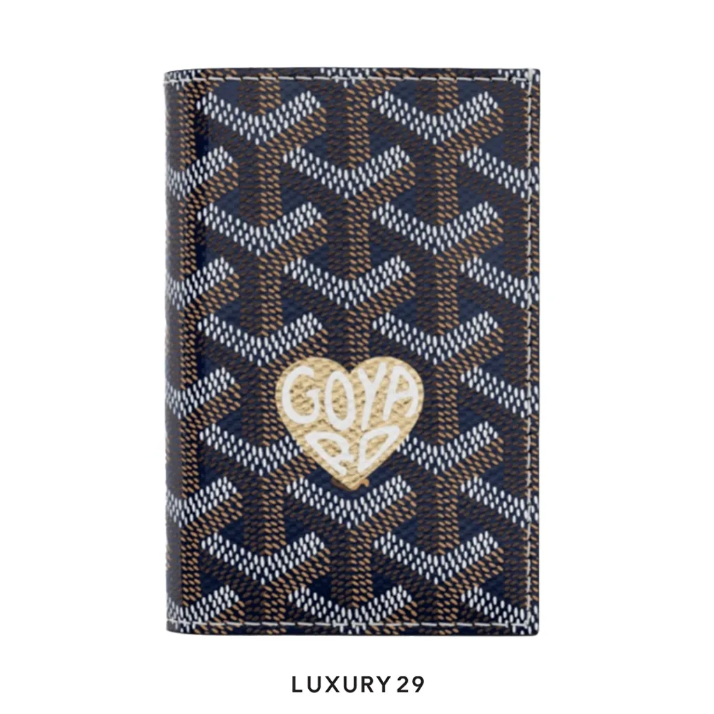 Goyard Saint-Pierre Card Wallet Navy Blue Hand-Painted Heart Brown(Small, Black)