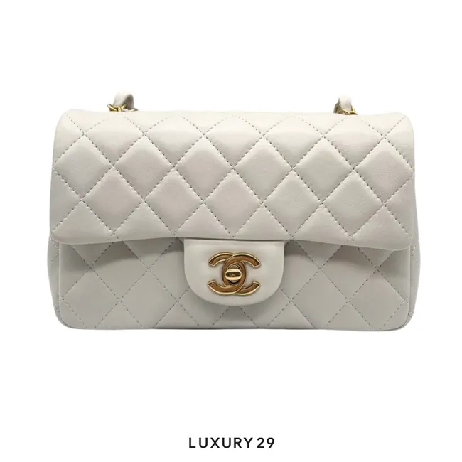 Chanel Small Classic Flap Bag Light Grey Calfskin Light Gold Hardware