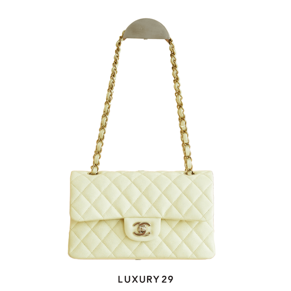 Chanel Small Classic Double Flap Bag Light Green Lambskin Light Gold Hardware(Small, Green)