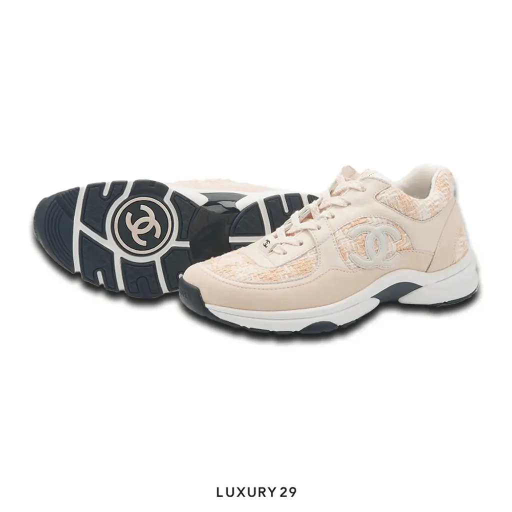 Chanel Trainers Coton Tweed, Suede Calfskin & Calfskin Orange & Ecru(41, Orange)