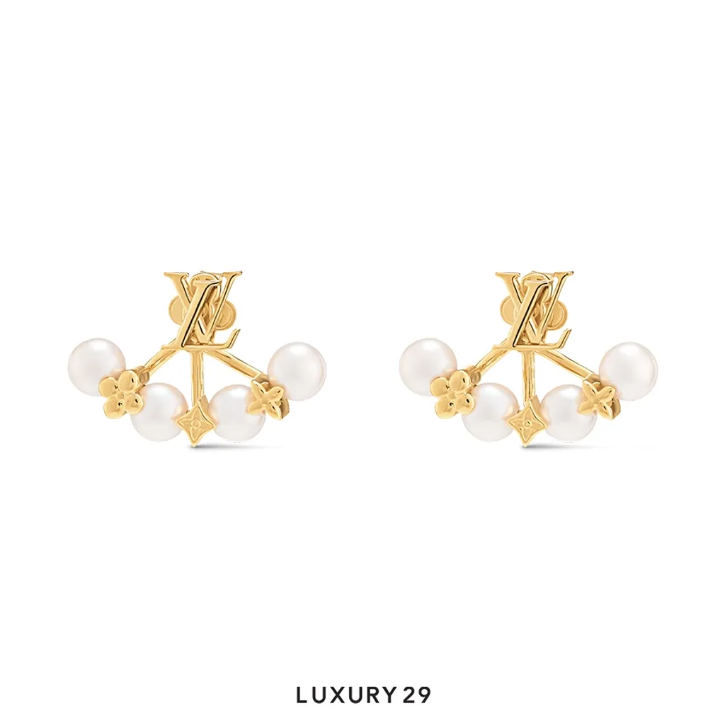 Louis Vuitton LV Minigram Pearls Earrings(Free Size, Gold)