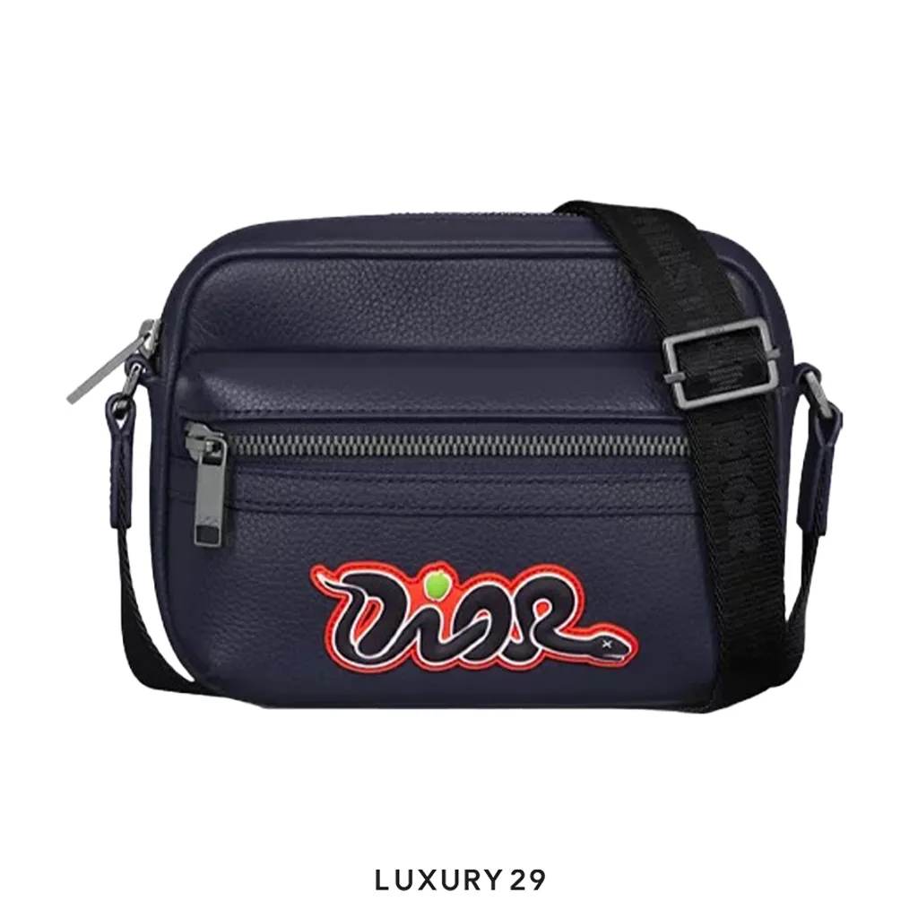 Dior and Kaws Mini Rider 2.0 Zipped Messenger bag Red/Navy Blue(Mini, Blue)