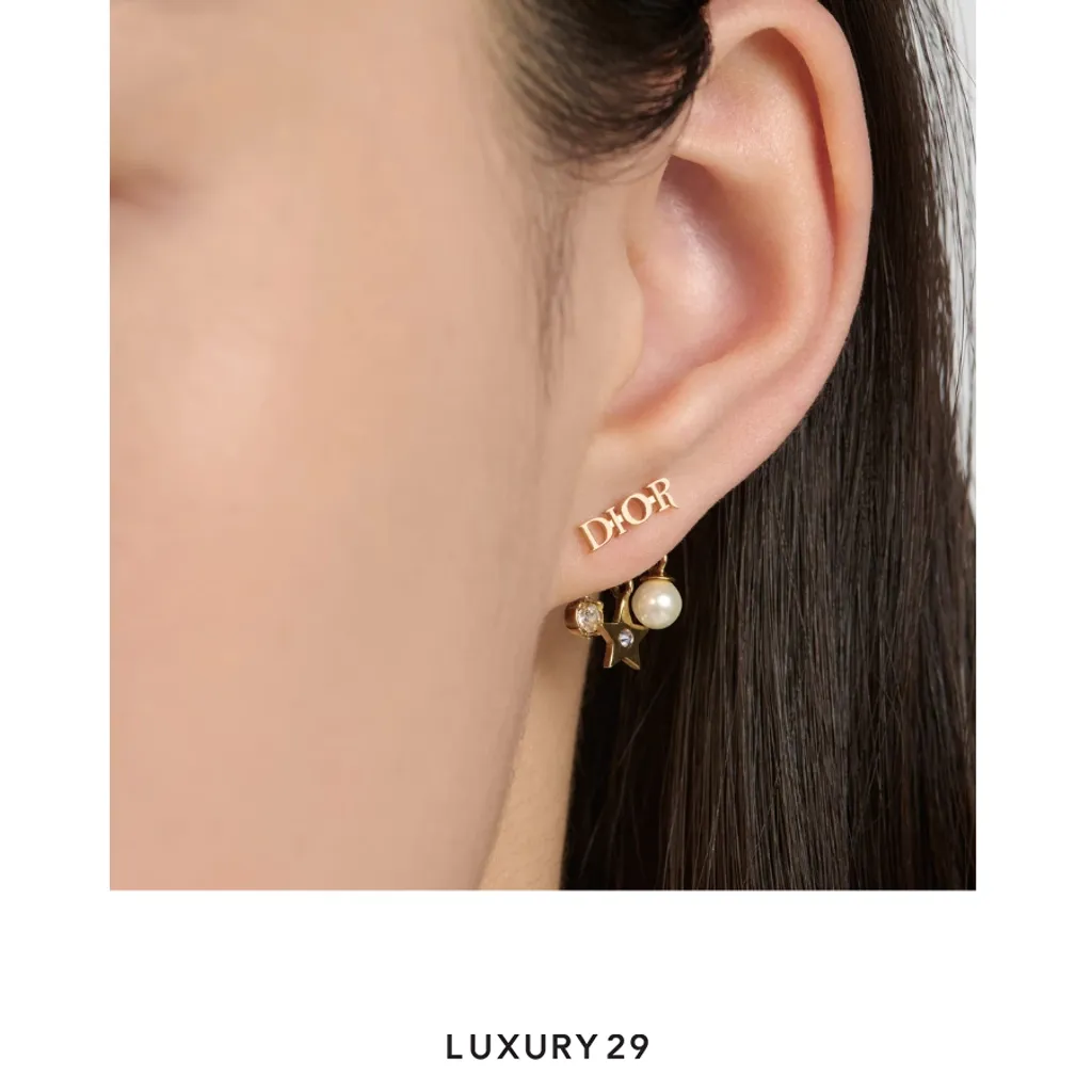 Dior (r)evolution Earrings Gold-Finish Metal, White Resin Pearls and White Crystals(Free Size, Gold)