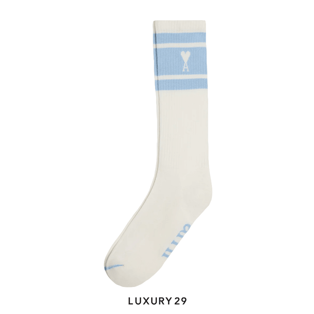 AMI DE COEUR STRIPED SOCKS CASHMERE BLUE(Free Size, Blue)