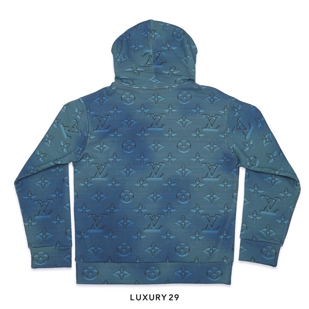 Louis Vuitton LV Printed All-Over Hoodie(S, Blue)