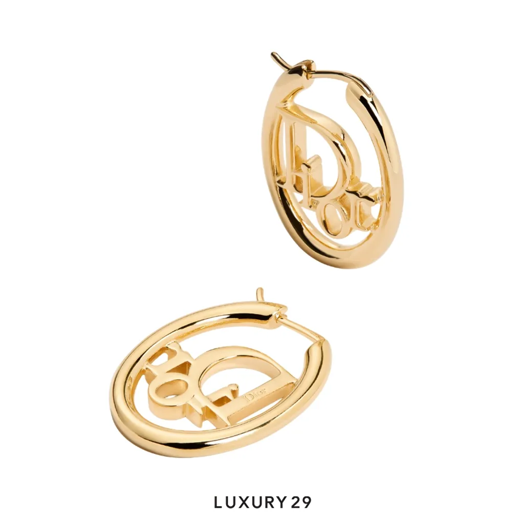 Dior Oblique Hoop Earrings Gold-Finish Metal(Free Size, Gold)