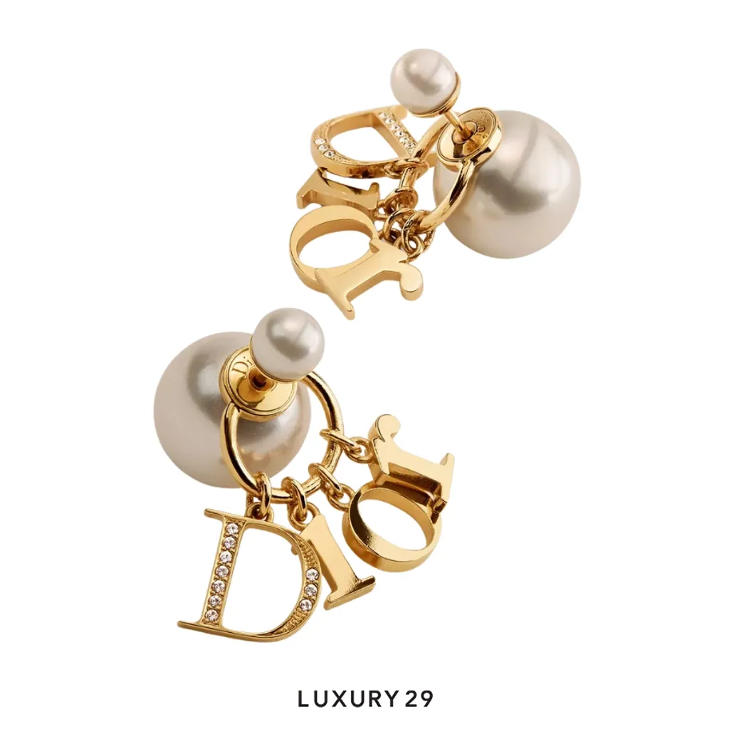 Dior Tribales Earring Gold-plated metal white resin pearls and crystals(Free Size, Gold)
