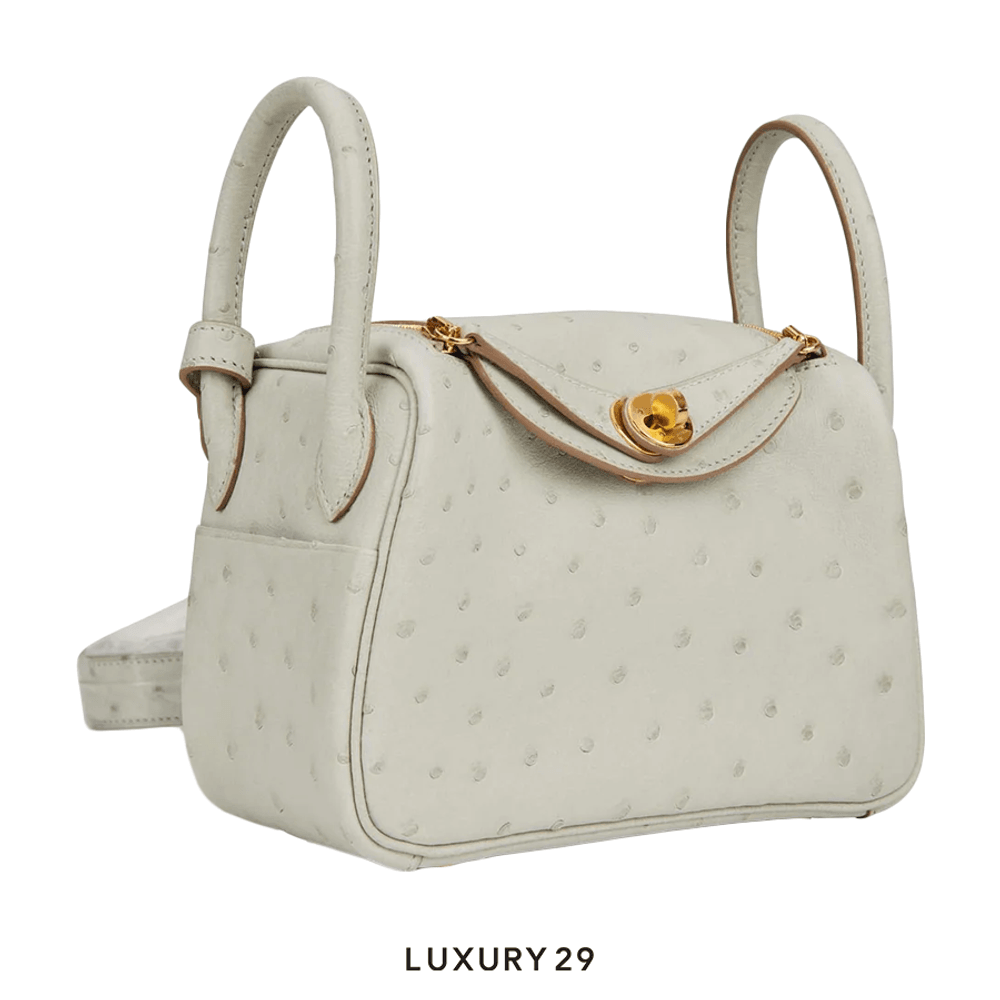 Hermes Lindy 26 Gris Perle Ostrich Gold Hardware / U Stamp(Mini, Grey)