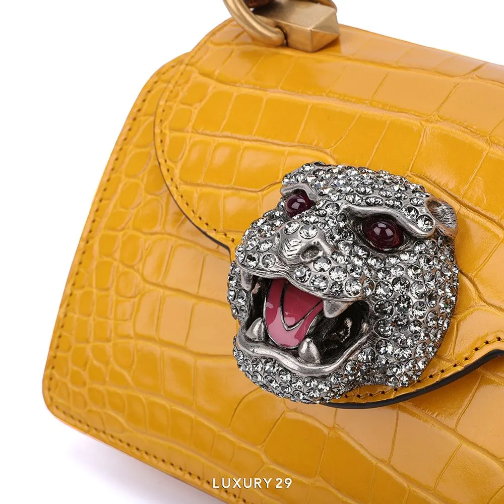 Gucci bag yellow croc panther diamond head(Mini, Yellow)