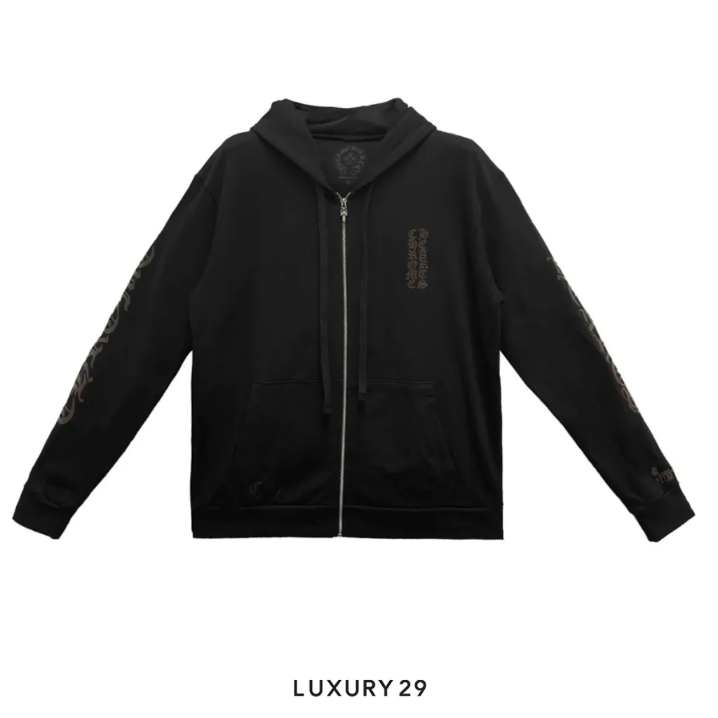 Chrome Hearts Glitter Arm Inside Zipped Hoodie Black/Brown(L, Black)