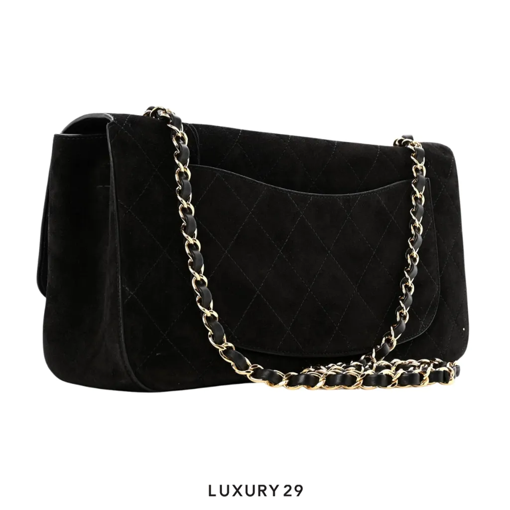 Chanel Spring Summer 2026 Maxi Flapbag Suede Calfskin & Gold Metal Black(Small, Black)