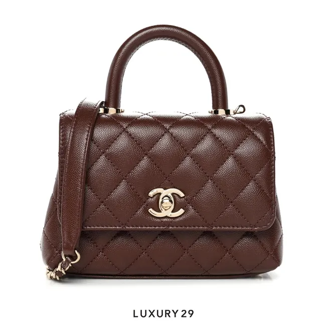 Chanel Caviar Quilted Extra Small Coco Handle Flap Brown