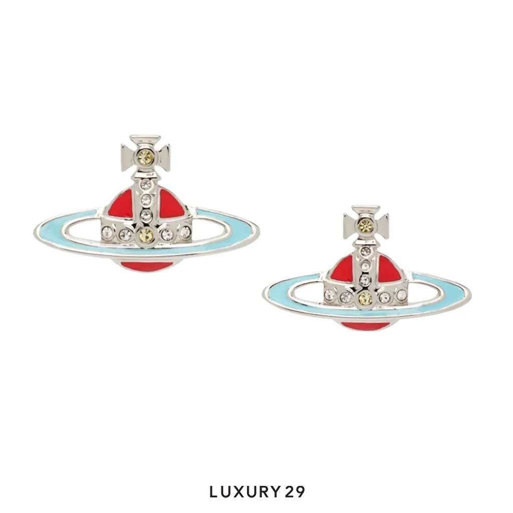 Vivienne westwood Small Neo Bas Relief Platinum Fuchsia Silk Crystal Red blue Enamel(Free Size, Red)