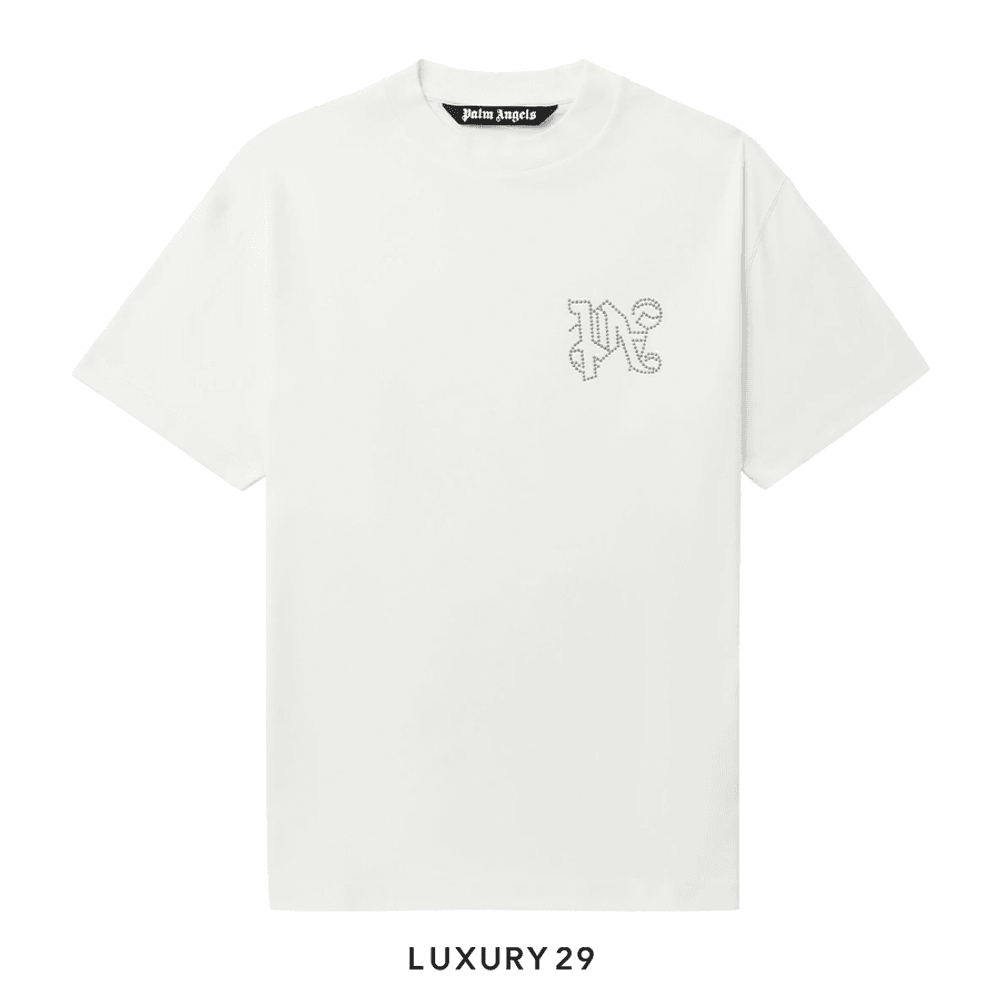 Palm Angels stud-logo T-shirt cream white(M, White)