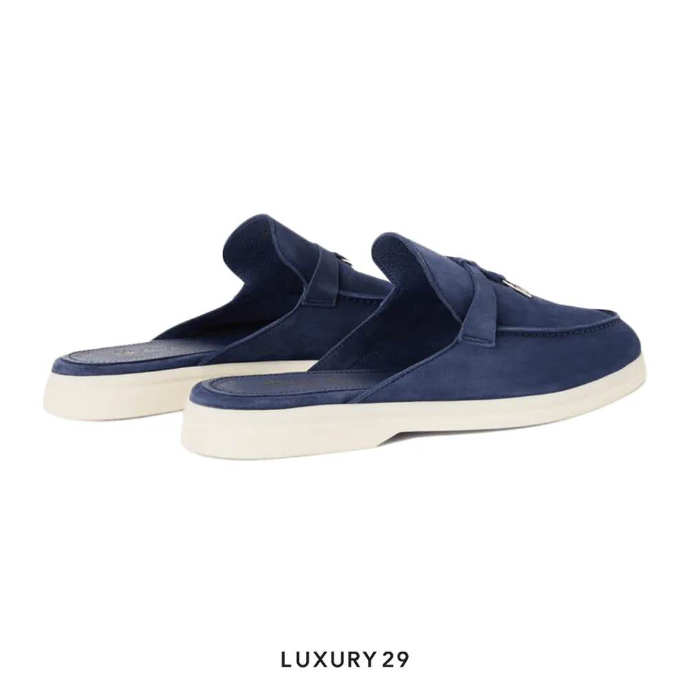 Loro Piana Babouche Charms Walk Loafers Suede Goatskin True Dark Blue(39.5, Blue)