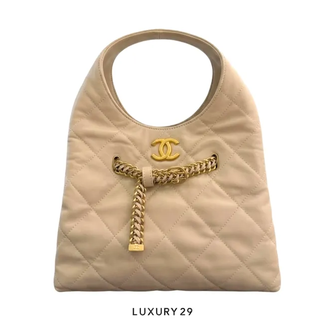 Chanel Hobo Bag in Leather White Gold Hardware