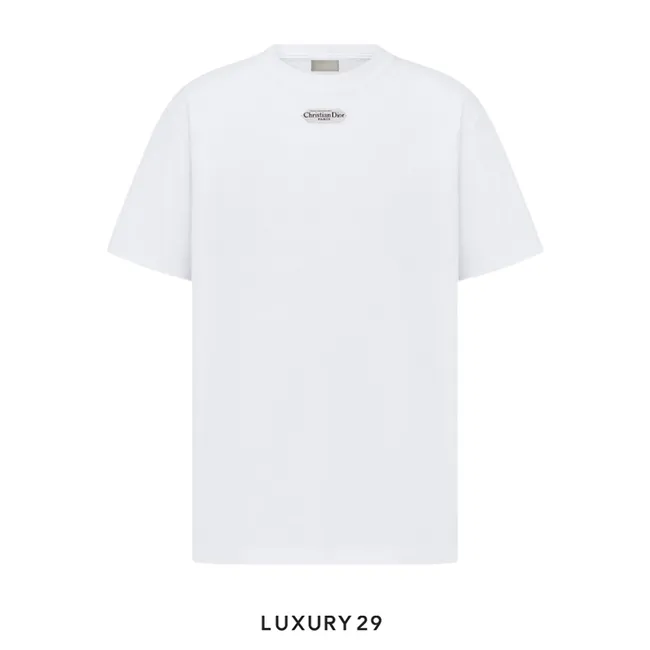 Dior T-Shirt with Christian Dior Paris Tag Relaxed Fit Shiny White Cotton Jersey