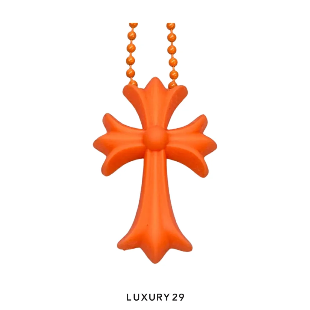 CHROME HEARTS SILICONE CROSS NECKLACE BRIGHT ORANGE(Free Size, Orange)