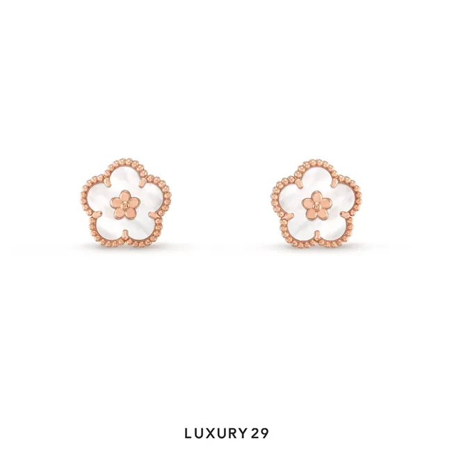Van Cleef & Arpels Lucky Spring earrings, plum blossom 18K rose gold, Mother-of-pearl