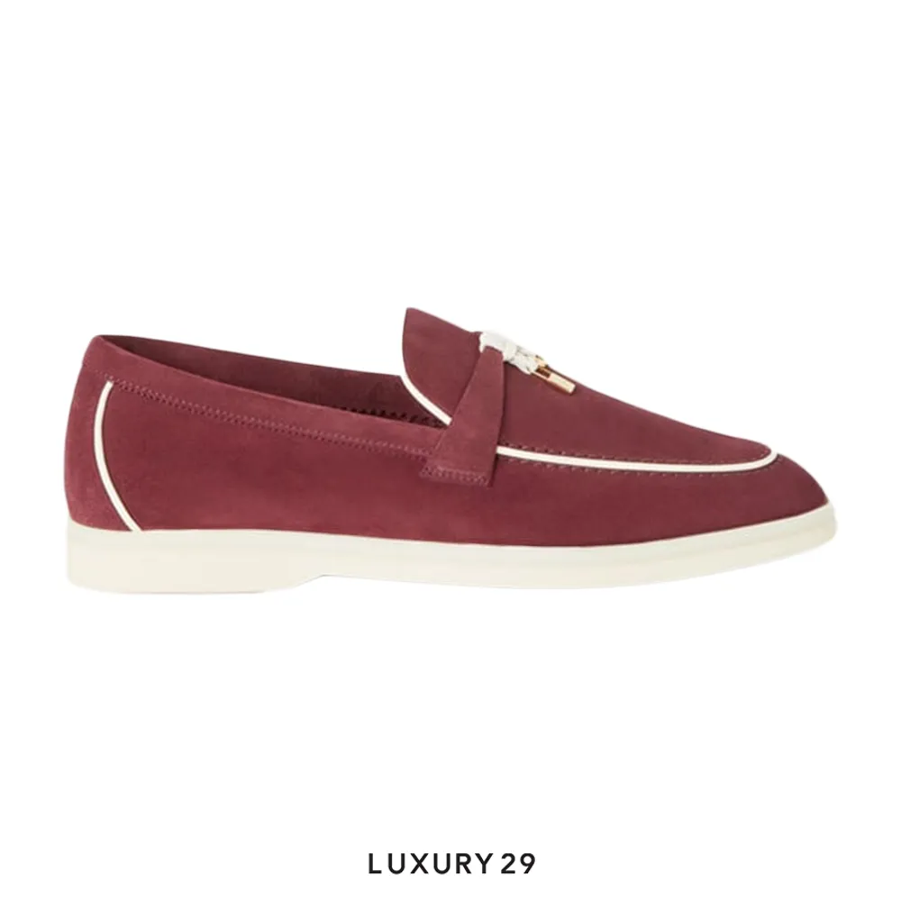 Loro Piana Summer Charms Walk Loafers Suede Goatskin Azuki Beans