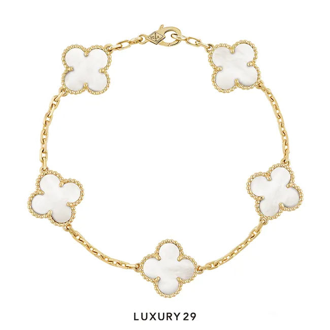 Van Cleef & Arpels Vintage Alhambra bracelet, 5 motifs 18K yellow gold, Mother-of-pearl