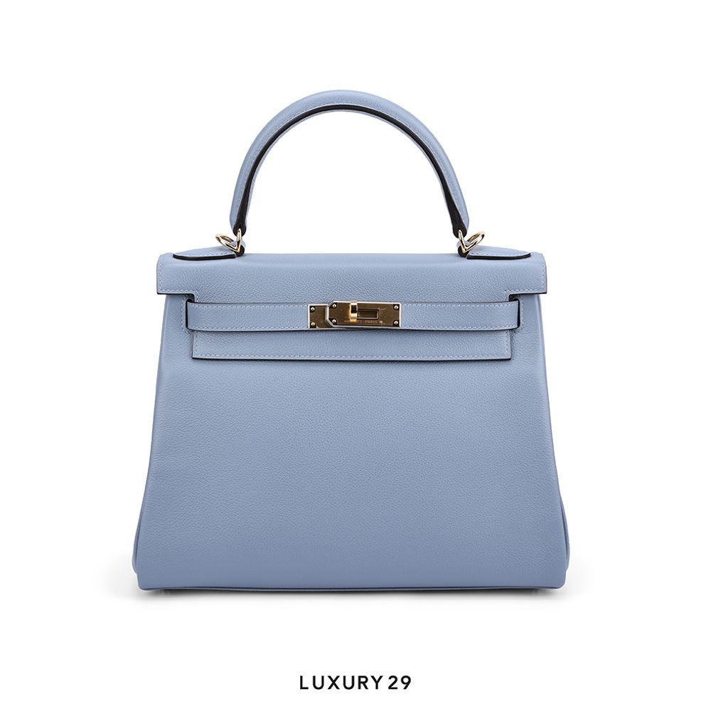 Hermes Kelly Retourne 28 Bleu Brume Epsom Gold Hardware / U Stamp(Medium, Blue)