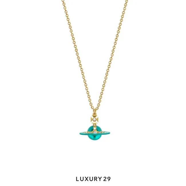 Vivienne Westwood Petite Original Orb Pendant Gold-Green Transparent Light Mint Enamel-Light