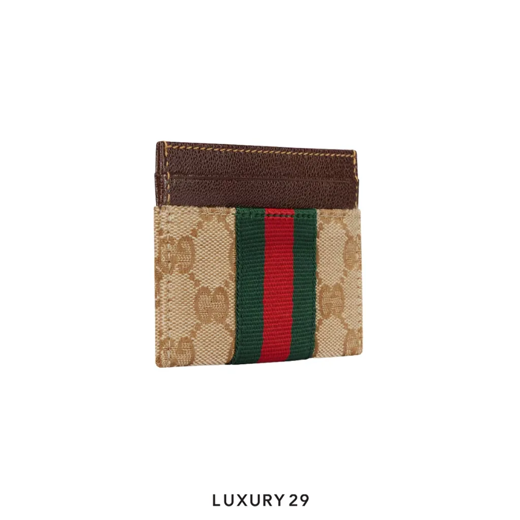 Gucci GG card case with Web(Small, Brown)