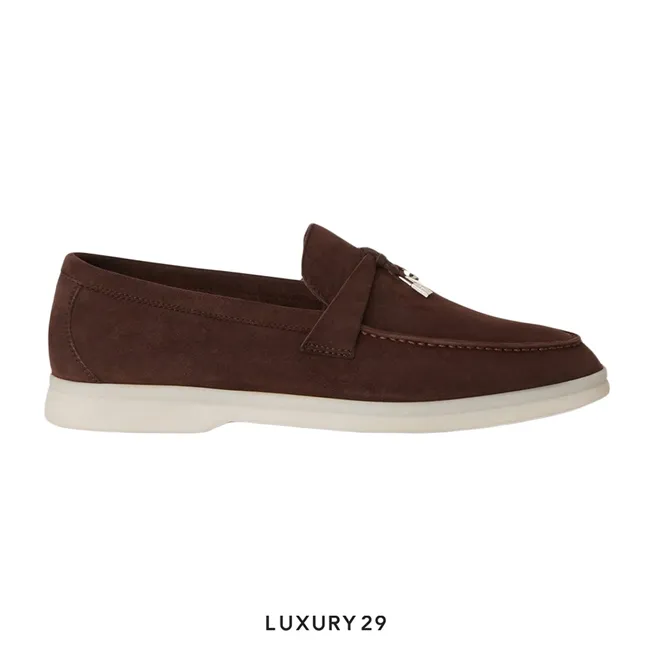 Loro Piana Summer Charms Walk Loafers Suede Goatskin Chocolate