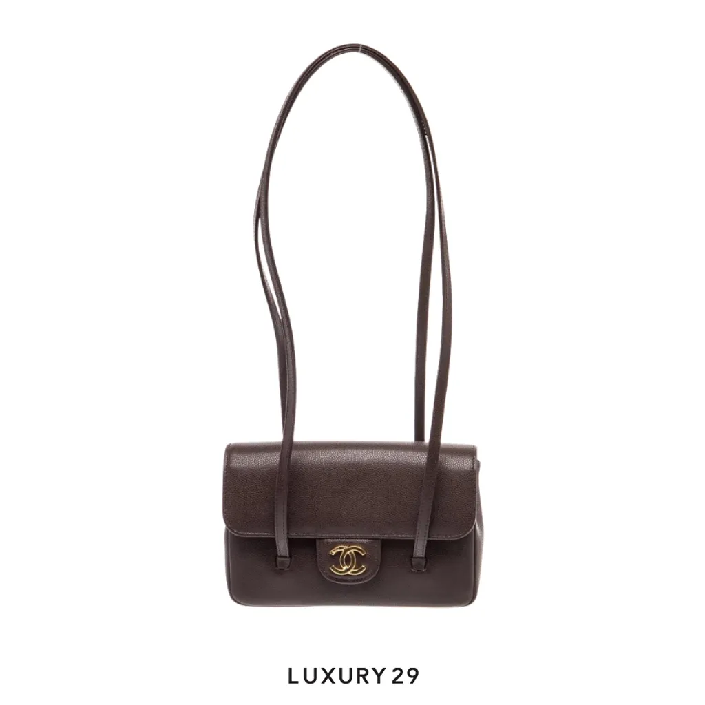 Chanel Mini Preppy Coco Flap Bag Dark Brown Shiny Caviar Brushed Gold Hardware(Mini, Brown)