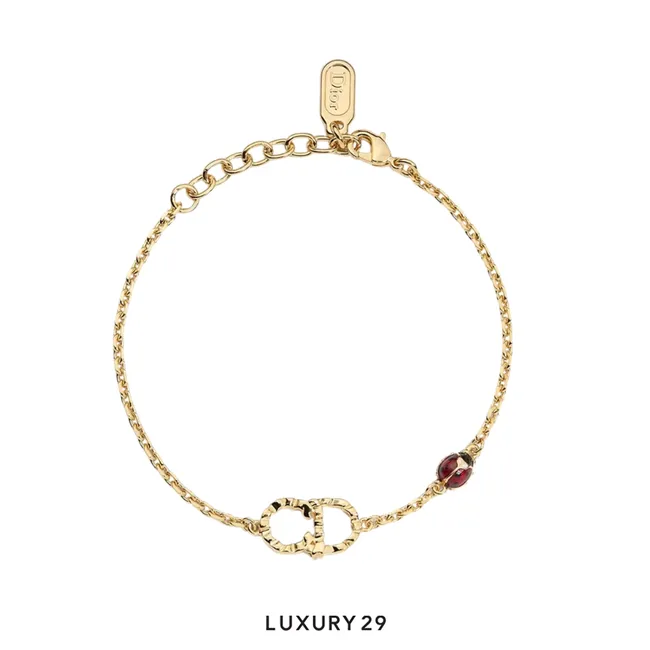 Dior Tanabata CD Lady Twist Bracelet Gold Finish Metal Red Black Lacquer