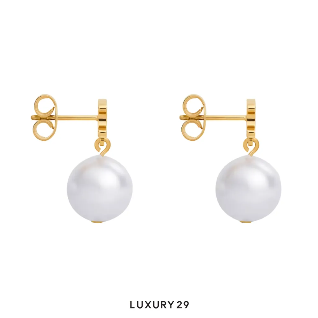 Celine Les Perles Celine Earrings in Brass with Gold Finish and Resin Pearls(Free Size, Gold)