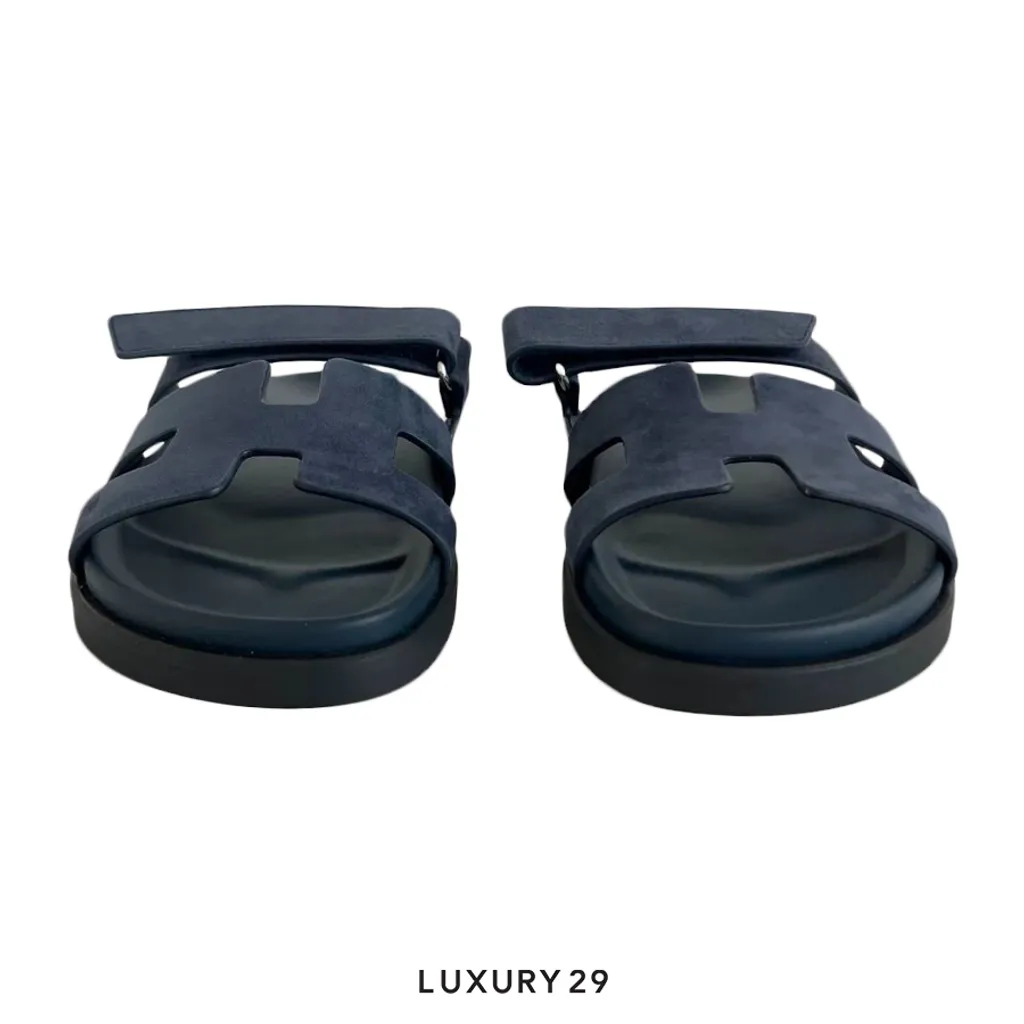Hermes Chypre Sandal Cherve Velours Bleu Turouin(W)(38, Blue)