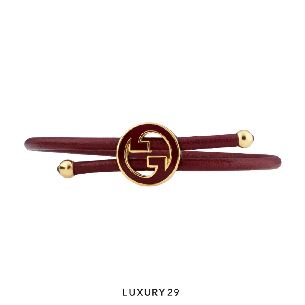 Gucci GG Bracelet with enamel Round Interlocking G Rosso Ancora red leather(Free Size, Red)