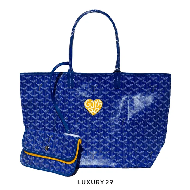 Goyard Saint Louis PM Bag Sky Blue Hand-Painted Heart Yellow