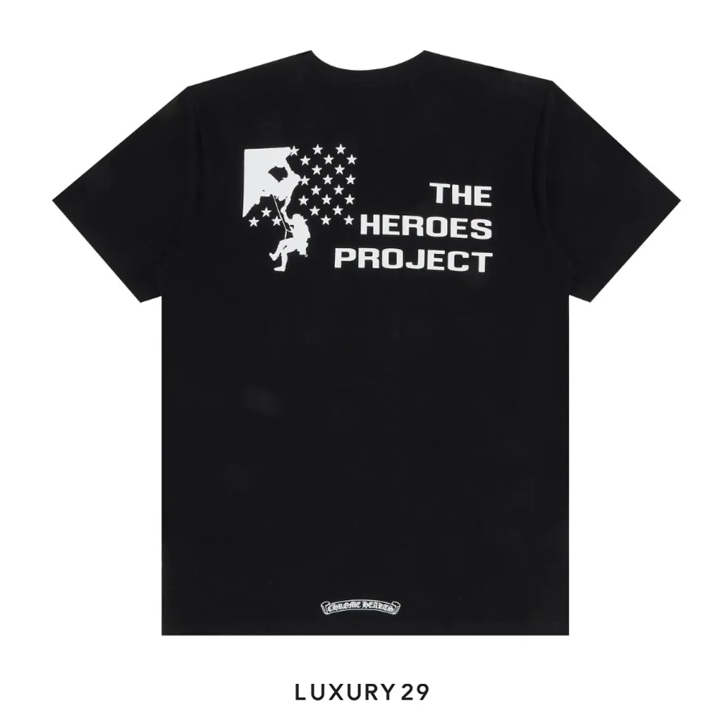 Chrome Hearts HorseShoe Logo The Heroes Project Pocket T-shirt Black(L, Black)