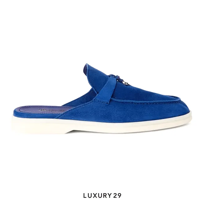 Loro Piana Babouche Charms Walk Loafers Suede Goatskin Blue Fluorite