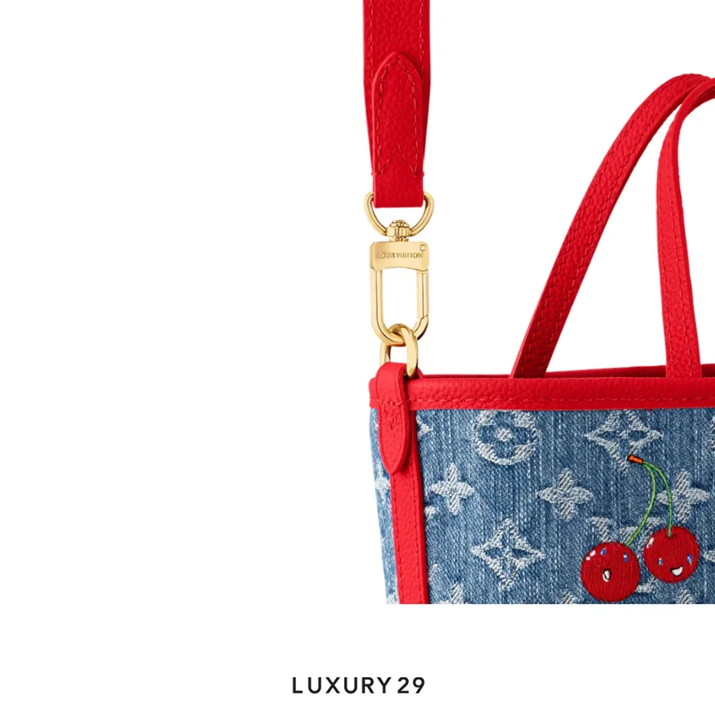 Louis Vuitton LV x TM - Neverfull Inside Out BB Bag Monogram cherry denim White(Small, Blue)