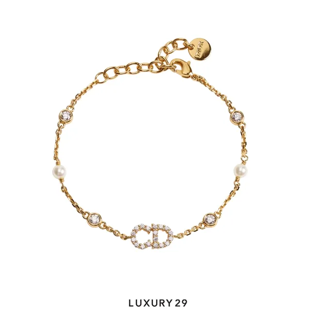 Dior Clair D Lune Bracelet Gold-Finish Metal, White Resin Pearls and Sparkling Crystals