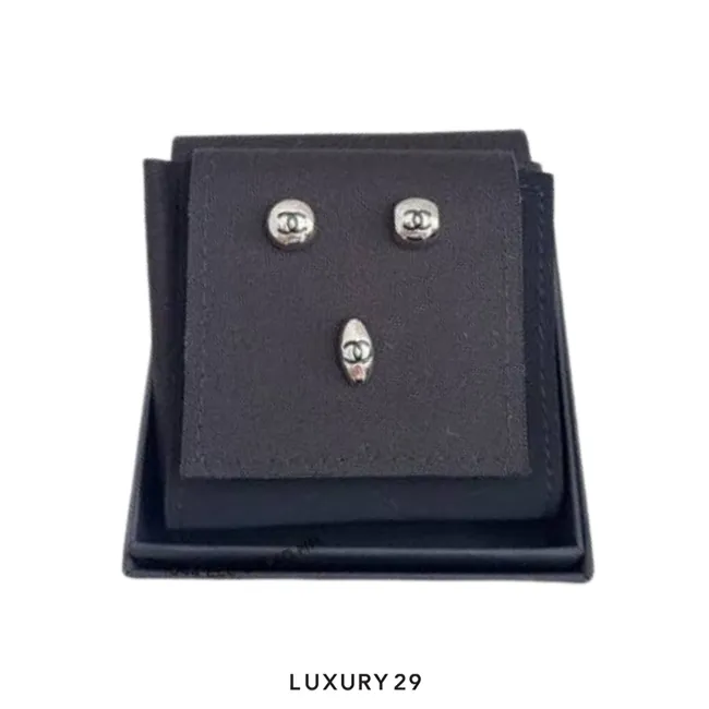 Chanel CC Logo Multi-Shape Earrings Silver